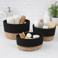 thumbnail image 3 of Evideco French Home Goods Stackable Cotton and Seagrass Storage Basket, Black Texture/Embroidery (3 Pack), 3 of 8