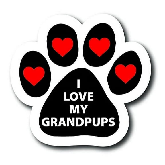 Magnet Me Up I Love My Grandpups with Hearts Pawprint Magnet Decal, 5 Inch, Vinyl Automotive Magnet