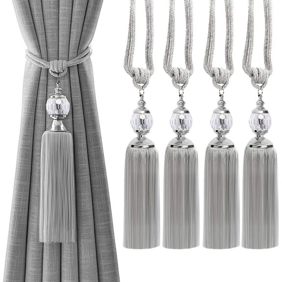 AURORA TRADE 4PCS Tassel Curtain Tiebacks, Crystal Curtain Holdbacks for Drapery Braided Tie Backs Curtain Holder Decor