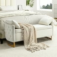 thumbnail image 3 of Upholstered Flip-Top Storage Bench Button Tufted with Pillows Golden Base for Home Bedroom White, 3 of 7