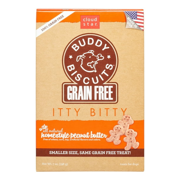 Cloud Star Grain Free Itty Bitty Buddy Biscuits, Homestyle Peanut Butter Dog Treats, 7 oz. bag
