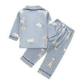 thumbnail image 2 of SONGGE Toddler Outfit Sets Kids Satin Silk Button Down Sets Solid Color Two Piece Lapel Tops Pants Loungewear Long Sleeve Nightwear Cartoon Comfort Clothes Sets, 2 of 7