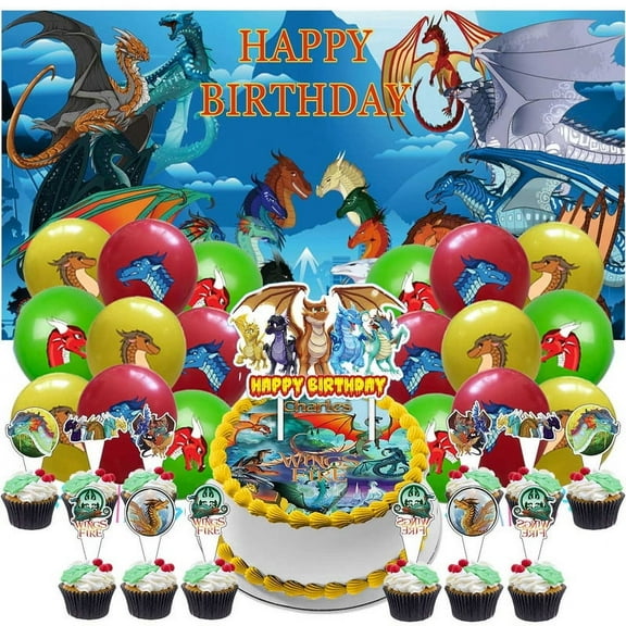 Wings of Fire Party Decor Set Cake Topper Latex Balloons Supplies Decorations Kit Banner Backdrop