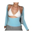 thumbnail image 2 of Wangsaura Women Trendy T-Shirt, Solid Color Long Sleeve Cutout Open Back Tops, 2 of 7