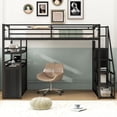 thumbnail image 4 of Full Size Loft Bed with Staircase and Wardrobe, Metal Full Loft Bed Frame with Storage Shelves and Lockers, No Box Spring Needed, Black, 4 of 9