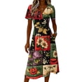 thumbnail image 4 of Womens Halloween Dress Bat Short Sleeve Witch Hat Casual Wedding Guest Dress Skeleton V Neck Fall Wrap Dresses 2XL, 4 of 5