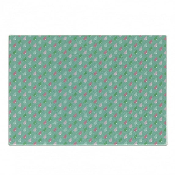 Funny Cutting Board, Original Funny Teardrops Rain Shower Textured Pattern Girl Image, Decorative Tempered Glass Cutting and Serving Board, Small Size, Green Pink, by Ambesonne