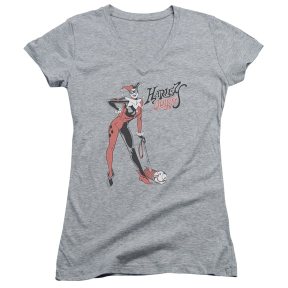 DC Comics Harley Hammer Junior Women's V-Neck T-Shirt Athletic Heather