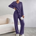 thumbnail image 2 of Womens Plus Size Pajama Sets Long Sleeve Button Up Pjs and Casual Wide Leg Pants Knit Solid Color Fall Sleepwear Set with Pocket Size S-5XL, 2 of 8