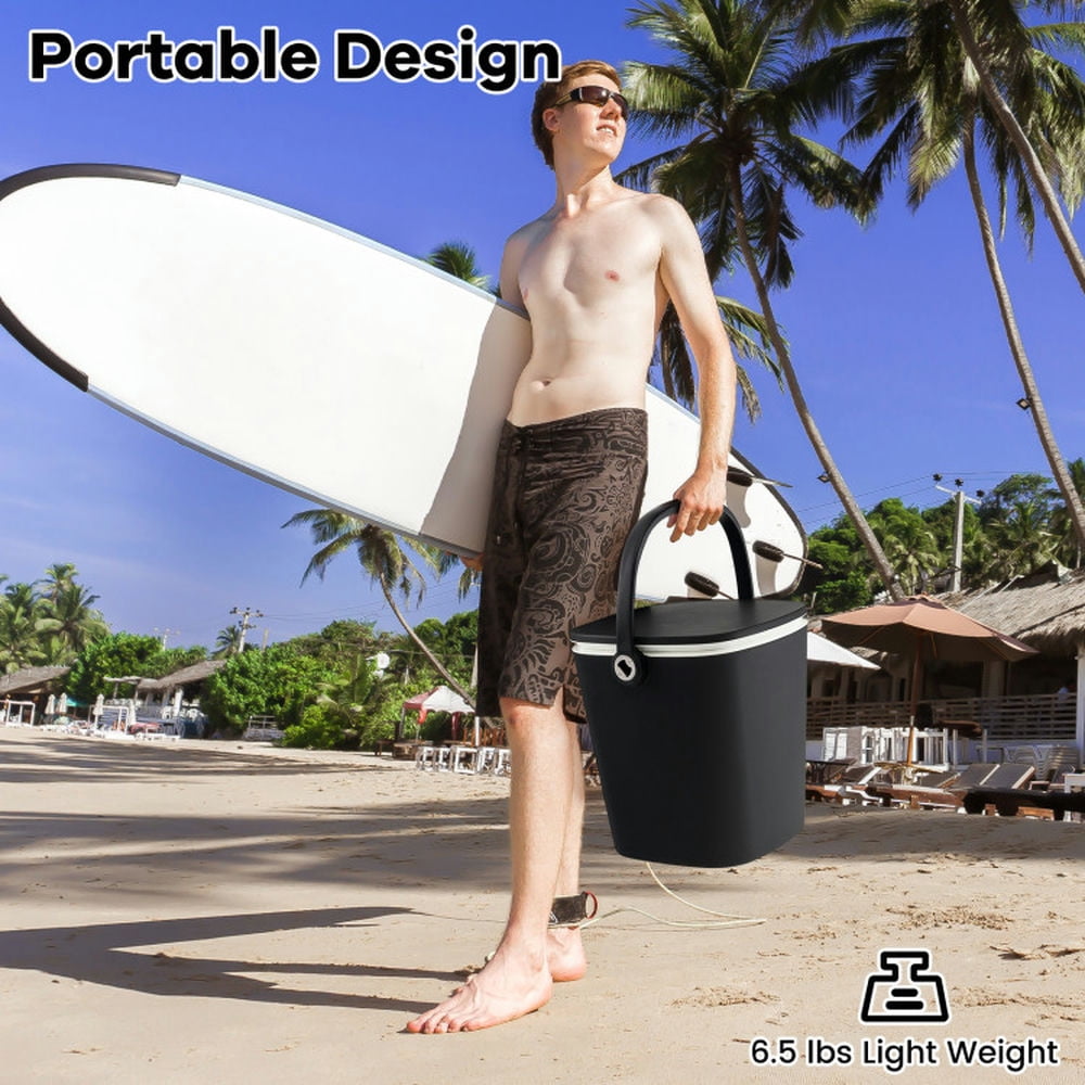 YYAo 3-in-1 Portable Cooler Bar Table with Bottle Opener and Lift Top Lid for Camping Poolside-Black