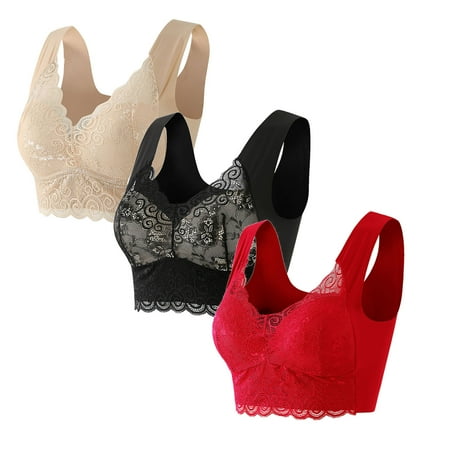 LLYWEY Sports Bras for Women No Padding Clearance No Show Bra Ladies Lace Bra Style-550 Women s Plus Multiway Bra Feature Adult Female Training Sports Bras Red 40B