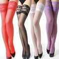 thumbnail image 1 of AYYUFE Women's Floral Lace Top Sheer Nightclub Thigh High Over The Knee Stockings, 1 of 8