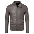 thumbnail image 4 of Men's stand-up collar PU leather jacket spring and autumn new jacket handsome motorcycle suit stand-up collar faux leather fashion slim jacket, 4 of 16