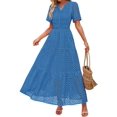 thumbnail image 1 of Vestido largo ZESICA 2025 de verano con manga corta y cuello en V para mujer, 1 of 7