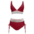 thumbnail image 4 of Sopiago Women High Waisted Bikini Sets Tummy Control Swimsuits Color Block Two Piece Drawstring Bathing Suit Red,L, 4 of 5