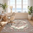thumbnail image 3 of Design&I 5'x7' Washable Area Rug Snag-Free, Skid-Resistant Pink Faded Beige Interlocking Motifs Symmetrical Cream Sage Shack for Dining Room, Under Table, Home Office, 3 of 7