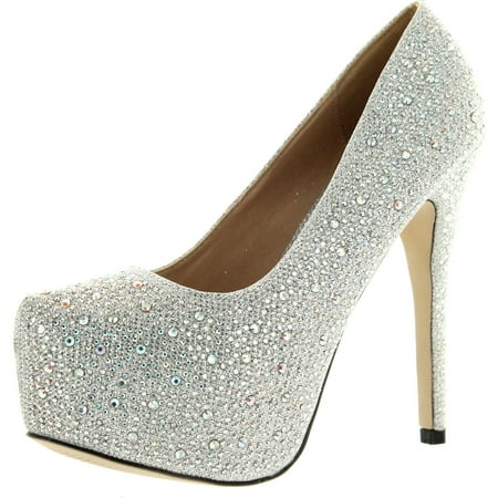 

Eye Candie Womens Celine-85W Shiny Platform Pumps Shoes Silver 8.5