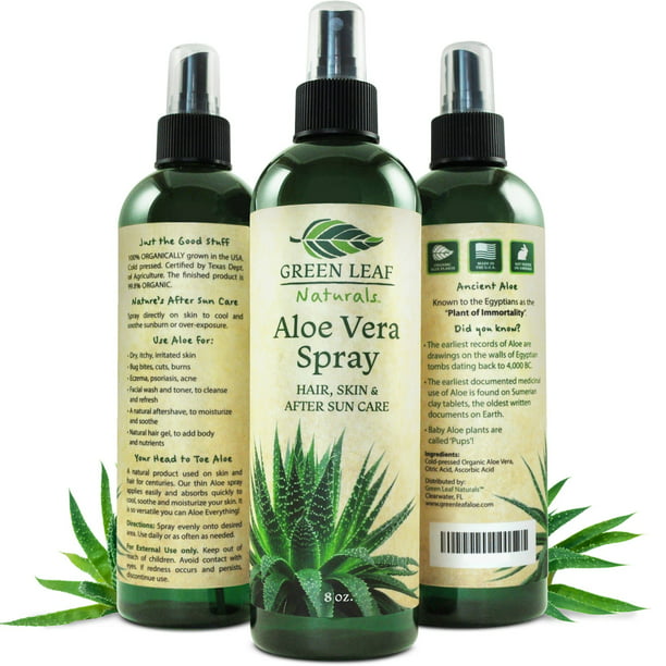 bezig Portiek diepte Green Leaf Naturals Organic Aloe Vera Gel Spray for Skin, Hair, Face, After  Sun Care and Sunburn Relief - 99.8% Organic - 100% Pure and Natural Skin  Care Moisturizer - Unscented, 8 ounces - Walmart.com