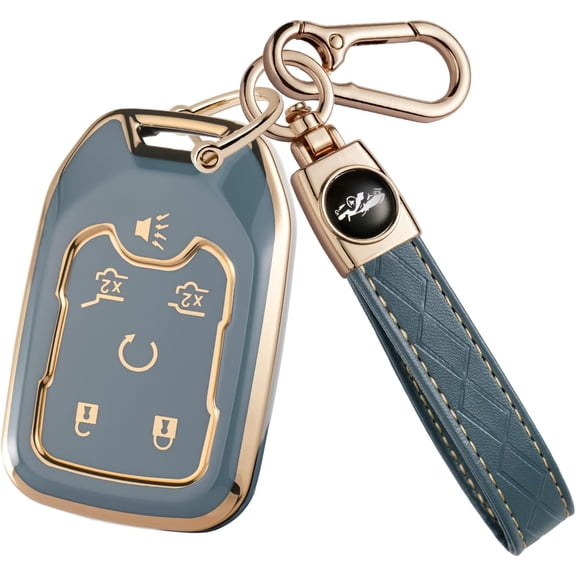 Soft TPU for Chevy Key Fob Cover with Keychain, Key Case Shell Full Protection for GMC Suburban Tahoe Yukon Acadia Terrain Sierra 1500 2500HD 3500HD Accessories, 2016-2026, Blue