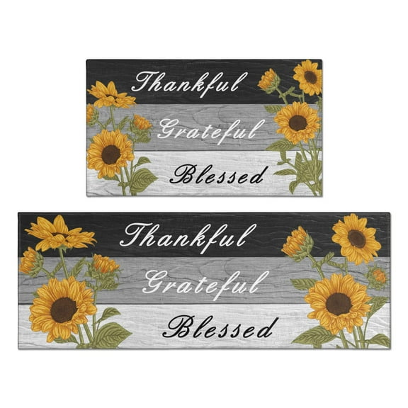 Sunflower Kitchen Rug Set - 2-Piece Non-Slip Mat Bundle,Sweet Home Decor, Washable, Waterproof, Indoor/Outdoor Standing Mats for Entryway