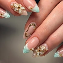 RAGUPEL 2026 New French Tip Press on Nails Medium Almond Flower Nail ...
