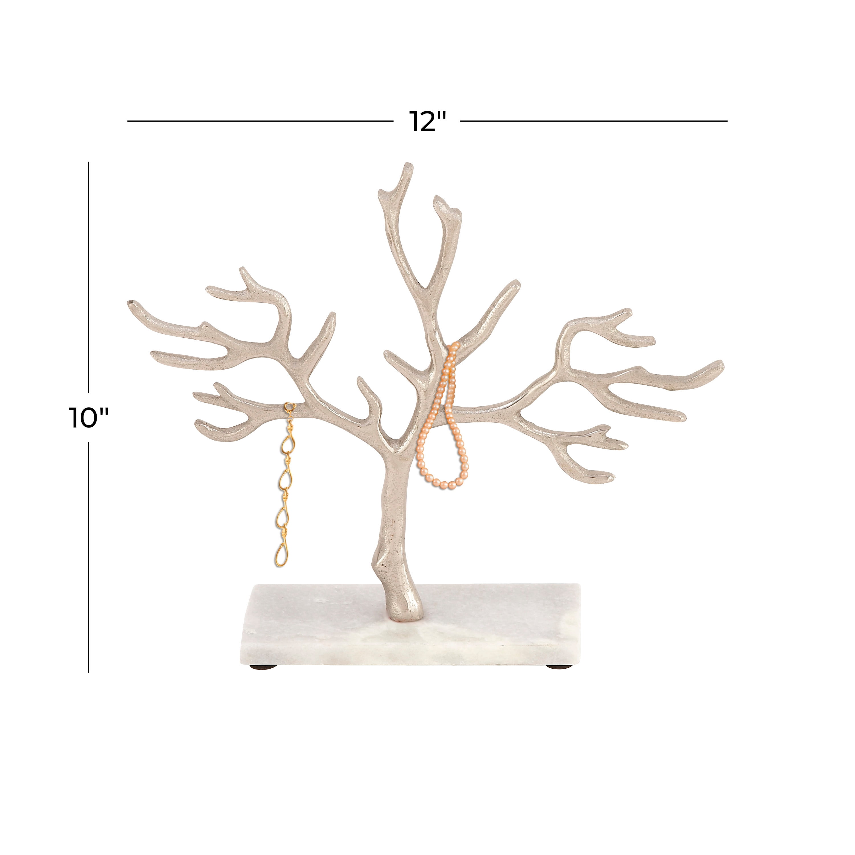 CosmoLiving by Cosmopolitan 12" x 10" Silver Marble Tree Jewelry Stand with Rectangular Base, 1-Piece