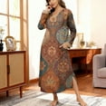 thumbnail image 6 of Women's Long Sleeve Nightgown Full Length Sleepwear Retro Flower Printed Long Sleepshirts Henley Sleep Dress, 6 of 7