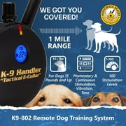 The Educator K9 Handler K9-802 Remote Training E-Collar Tactical Dog Training Made Easy 1-Mile Range 2-Dog System 33 Bungee Collar 100 Static Stimulation Levels with “Lock and Set” Pavlovian Tone