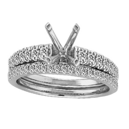 Prong Set Diamond Semi Mount 14K White Gold Bridal Set Semi Mount Fits Upto 1ct Solitaire 1/3ctw Diamonds Size 7 ()