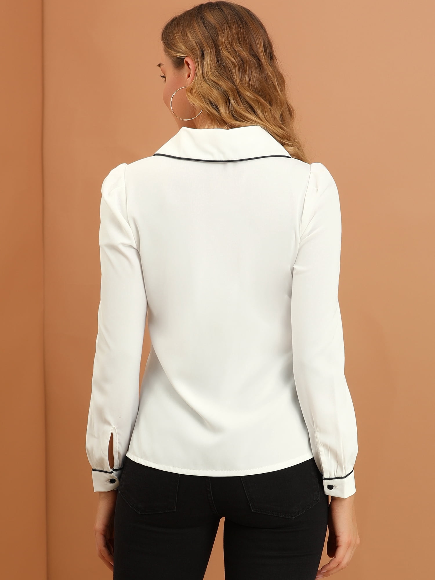 DARING DIVA Women's Peter Pan Collar Shirt Puff Sleeve Blouse Tops 2XL White