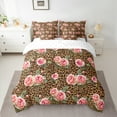 thumbnail image 2 of Manfei Romantic Pink Rose Bedding Comforter Set 7-Piece for Female, Leopard Cheetah Print King Bedding Sets, Vintage Fashion Bed Sheets, Luxury Bedroom Decor, 2 of 7