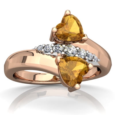 Citrine Heart to Heart Bypass Ring in 14K Rose Gold by