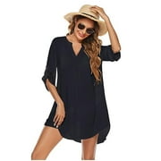 Enjoyfashion Women's Swimsuit Cover Up V-Neck 3/4 Sleeve Beachwear Beach Shirt Dress S-XXL, Clearance