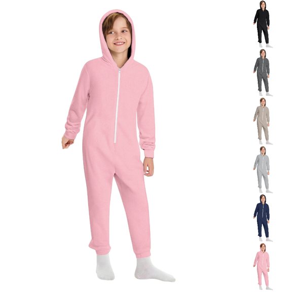 UJNDER Casual Romper Kids Girls Boys Solid Color Long Sleeve Zipper Hooded Romper Jumpsuit Sweatshirt Style for Children,Pink,7-8 Years