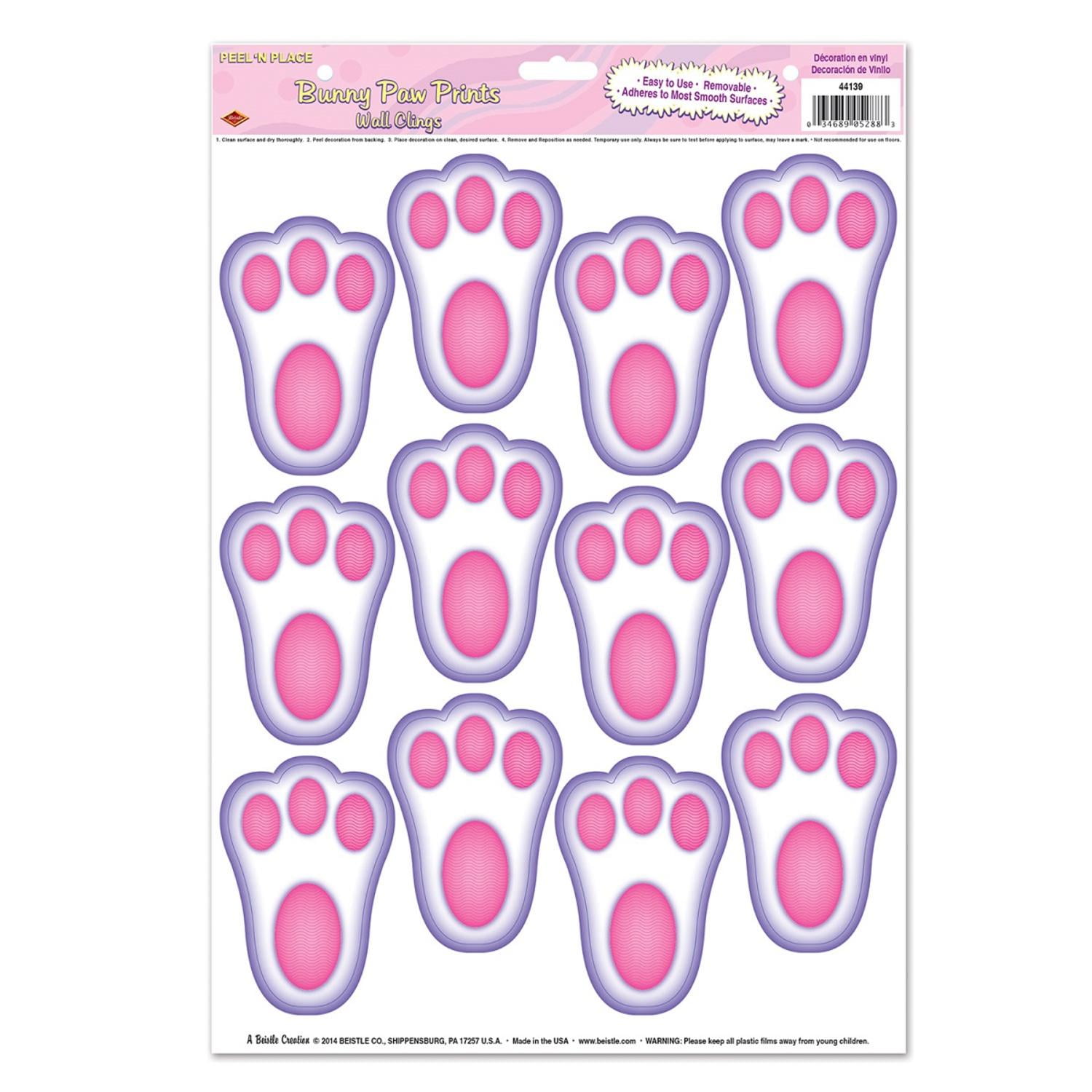 Club Pack of 144 White and Pink Bunny Paw Print Peel