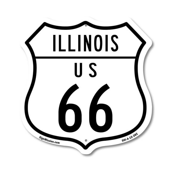 Illinois Route Marker Shield Sign Us 66 12 inch X 12 inch Shield-Shaped Rust-Free Aluminum Metal Sign Weather Resistant, UV Protected for Workplace Made in the USA