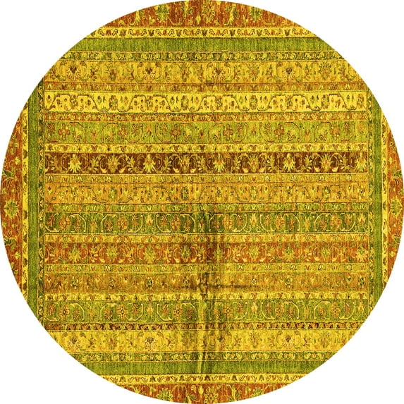 Ahgly Company Indoor Round Oriental Yellow Modern Area Rugs, 5' Round