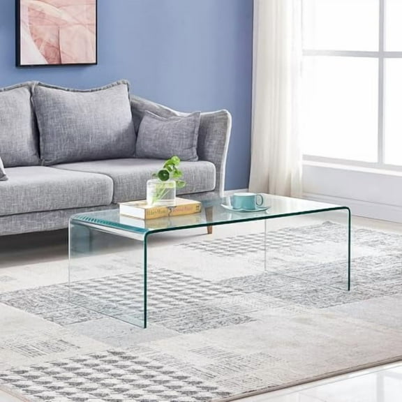 Glass Coffee Table, Modern Clear Tables for Living Room, Small Rectangle Tempered Glass Waterfall Sofa End Coffee Tables 39.4" x 19.7" x 13.78"H