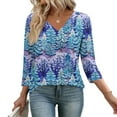 thumbnail image 6 of Women's Casual Fashion Christmas Print 3/4 Sleeve Top, Holiday Graphic Tee, Stylish Blouse for Fall Winter Seasonal Wear,Royal Blue,XL, 6 of 7