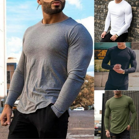 Bodybuilding Men's Long Sleeve T-shirt Slim Muscle Tops Fitness Gym Workout Tee