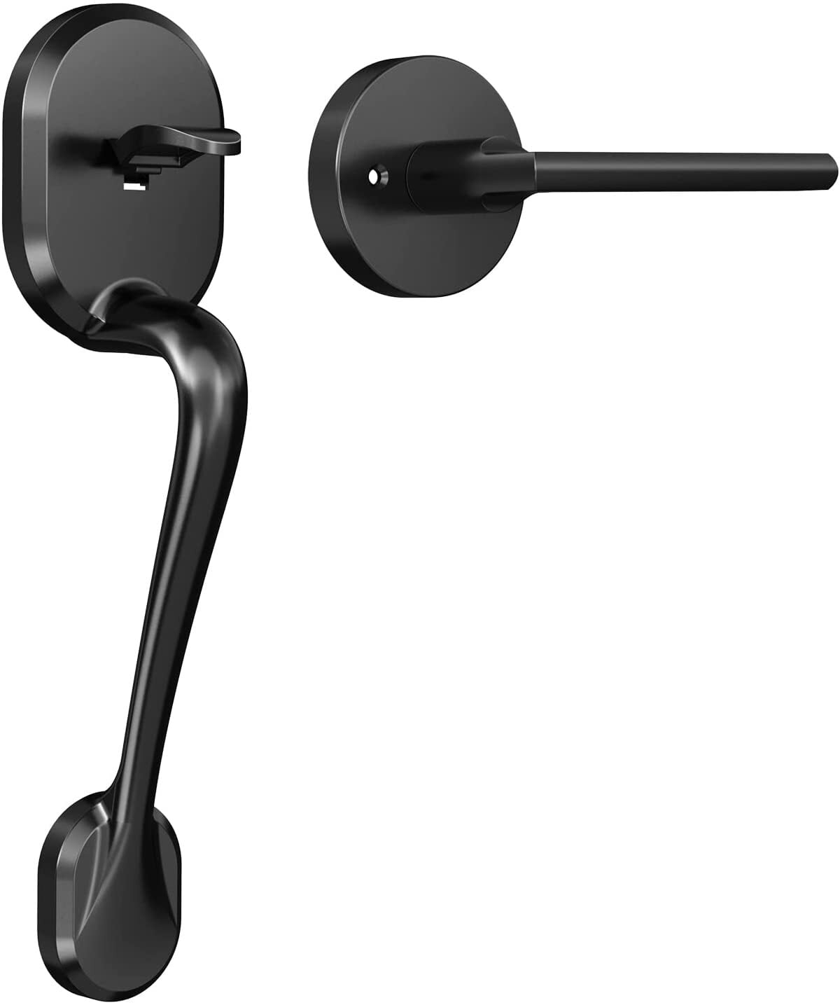 Front Door Handle, hornbill Single Cylinder Lever Door Handleset for Dummy Inactive Entrance, Reversible for Right/Left Handle Door, Low Profile Contemporary Design - Matte Black Finished