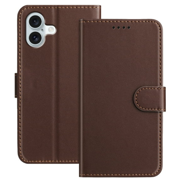 Wallet Case for iPhone 16 Plus Phone Case with Card Holder, Magnetic PU Leather Stand Flip Folio Phone Cover for Women Men Girls Boys, Credit Card Slot Purse & Protective TPU Bumper, Brown