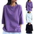 thumbnail image 7 of Lovskoo Summer Tops for Women 2024 Round Neck 3/4 Sleeve Solid Color Loose Comfortable Casual Shirt Top Black, 7 of 7