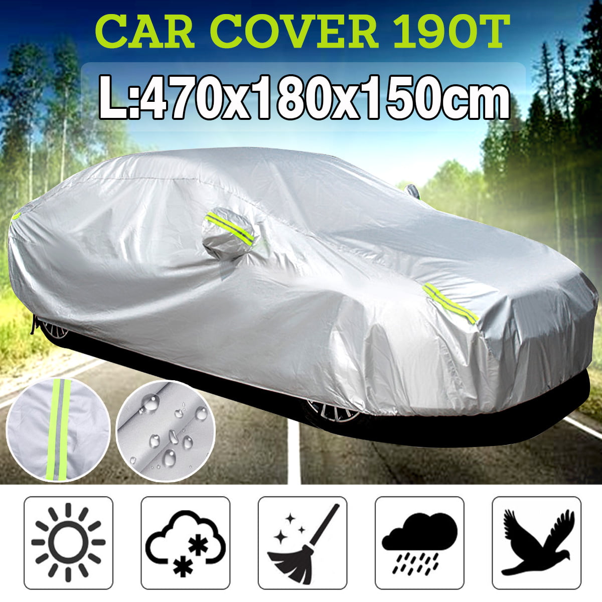 1* Car Cover Sun Dust Protection Anti UV lightweight Silver For Sedan Size L-XXL