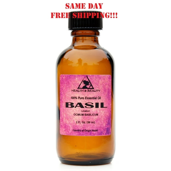BASIL ESSENTIAL OIL LINALOOL AROMATHERAPY 100% PURE GLASS BOTTLE 2 OZ, 59 ml