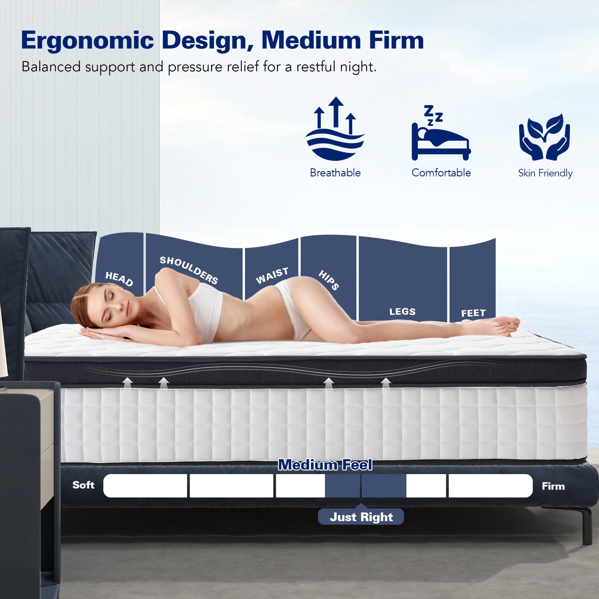 Focalsweet 12" Queen Hybrid Mattress with Euro Top for Adult and Kids