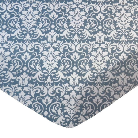 SheetWorld Fitted 100% Cotton Percale Play Yard Sheet Fits BabyBjorn Travel Crib Light 24 x 42, Grey Damask