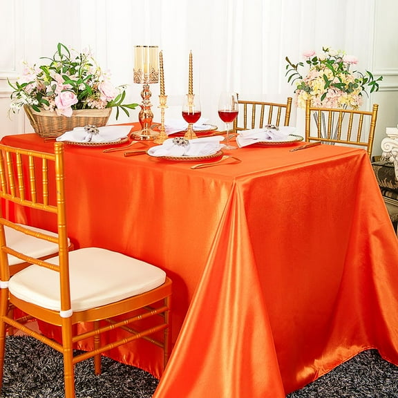 Wedding Linens Inc. 72" x 120" Satin Rectangular Table Cover Tablecloth - Orange