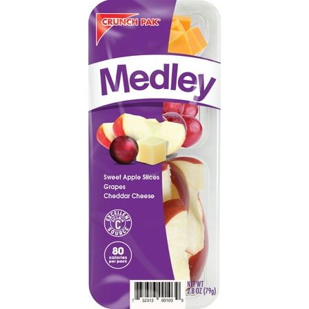 Crunch Pak Snack with Fresh Sweet Sliced Apples, Grapes & Cheddar Cheese, 2.8oz Tray