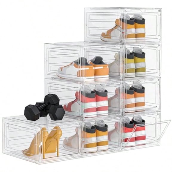 Shoe Storage 8 Pack Shoe Organizer Clear Hard Plastic Shoe Box Shoe Boxes Clear Plastic Stackable Shoe Boxes with Lids for Size 13